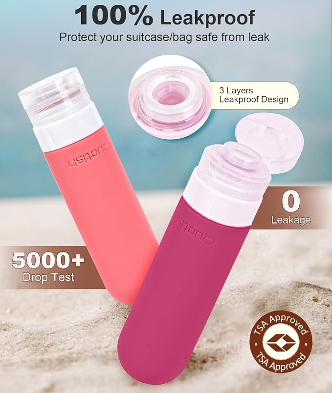 Quatish Travel Bottles for Toiletries 6 Pack, Original Patented Leakproof 3 oz Tsa Approved Travel Size Container, BPA Free Silicone Shampoo and Conditioner Bottle, Cruise Camping Essentials, Rose - Image 4