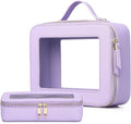 Pinkmik Clear Makeup Bag with Brush Bag, (Purple, L+SLIM) | 2pcs, Waterproof, Travel Case for Cosmetics and Toiletries, Women's Cosmetic Organizer, with Zipper by Pinkmik