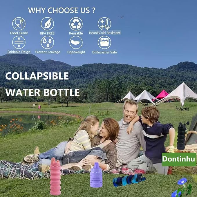 Collapsible Water Bottles 5 Pack 500ml（Colorful | Travel Sports Portable Water Bottle Reusable Water Bottles silicone Water-proof camping water bottle. - Image 7