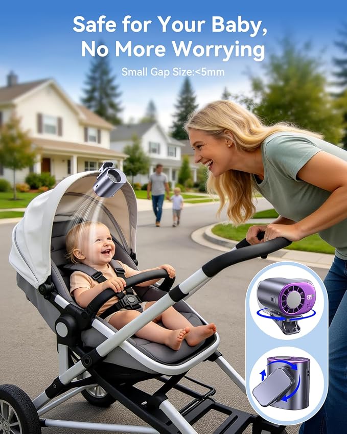Clip-On Portable Fan with Ice Cooling, 20000 RPM Rechargeable Handheld Turbo Fan, 360° Rotating Detachable Clip, Mini Stroller Fan for Baby, Compact Travel Essentials, Summer Gifts for Women,Grey - Image 5