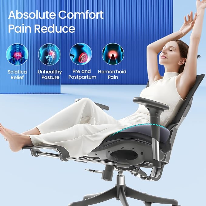 Benazcap Large Seat Cushion for Office Chair Memory Foam Coccyx Pain Relief Cushion Pillow for Back Support Non-Slip Seat Pad - Image 5