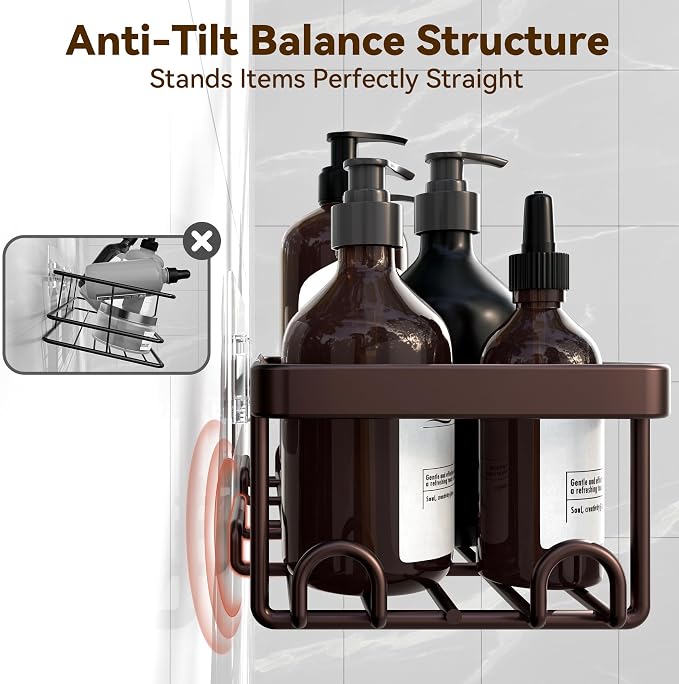Shower Caddy Adhesive, Rustproof Shower Organizer, Wall Shower Rack | Large Capacity Shower Shelves for Inside Shower, Shampoo Shower Holder, Bronze, 3 Caddies, 1 Soap Dish, 1 Toothbrush Holder - Image 7