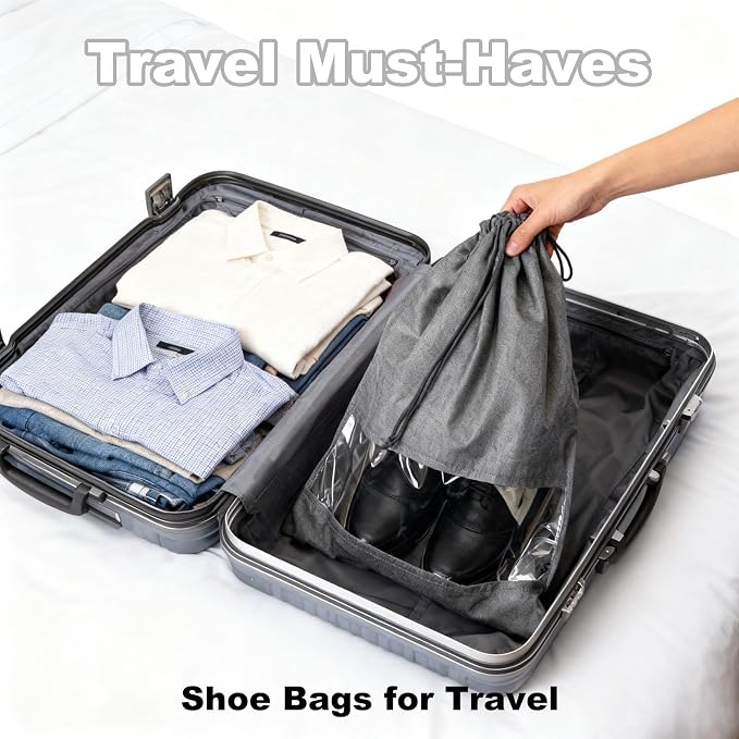 20 Pack Shoe Bags for Travel, 17" x 12.6" Drawstring Shoe Organizers with Clear Window, Breathable Non-Woven Dustproof Pouches for Luggage & Closet (Gray) - Image 4