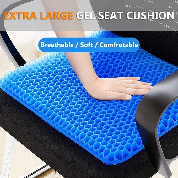 Gel Seat Cushion, Large Cooling Gel Cushion Breathable Honeycomb Chair Pads Gel Cushion with Non-Slip Cover for Home Office Chair Car Seat Wheelchair Absorbs Body Pressure Points, As Seen on TV - Image 2