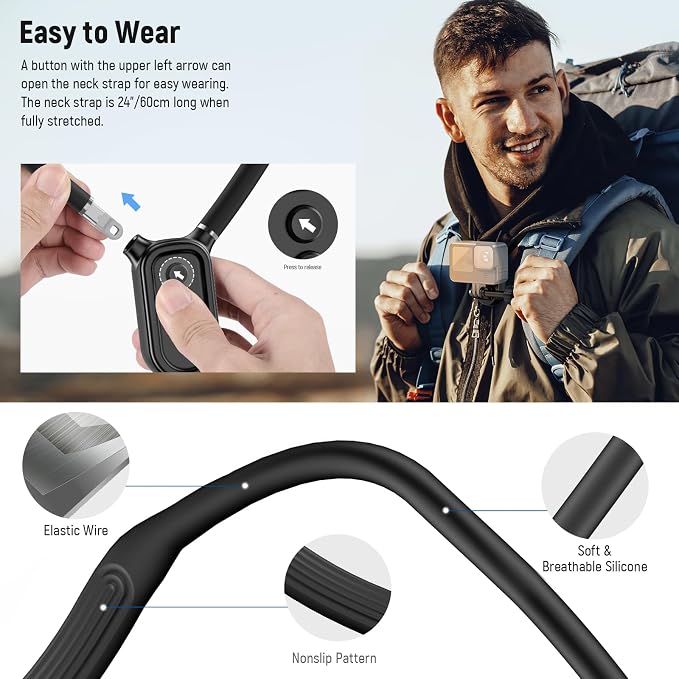 NEEWER Magnetic Neck Mount Compatible with GoPro DJI Insta360 iPhone, GP15 | Compatible with Hero 13 12 11 MAX DJI Action 4 Insta360, Quick Release, Flexible POV Action Camera Mount Adapter Phone Holder - Image 3