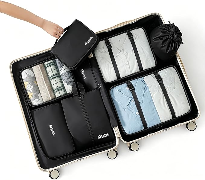 8 Set Packing Cubes for Travel Essentials, Suitcase Organizer Bags, Carry-On Luggage Accessories for Travel Essentials, Must-Have for Airplane, Road Trip & Camping (Black) - Image 4