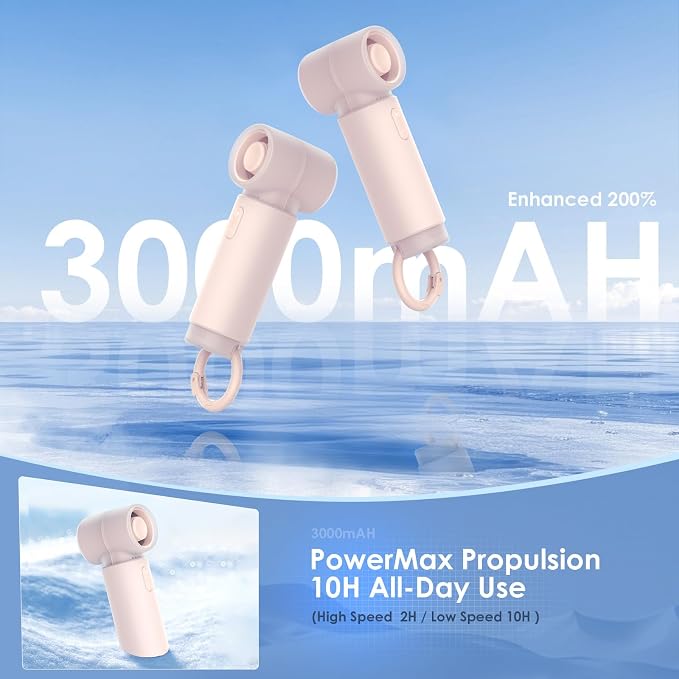Handheld Portable Mini Fan, Personal Small Pocket Design with Hook, 19500RPM Powerful Motor Trubo, 10H Max Cooling time USB Rechargeable, 5 Speeds for Women/Men/Travel/Beach/Outdoor- Pink - Image 6