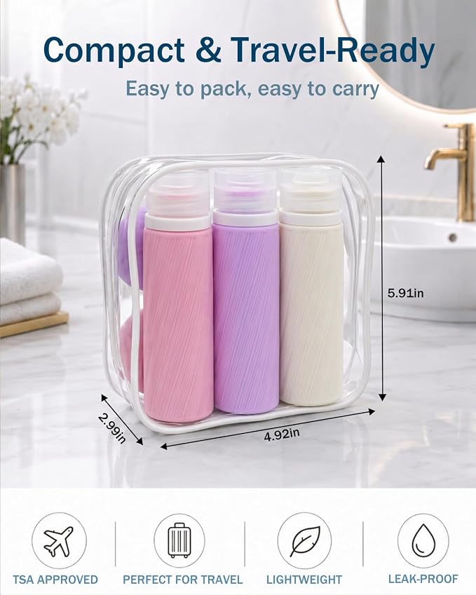 Redfly 13-Piece TSA-Approved Travel Size Bottles for Toiletries, Leak proof | Travel Size Containers, BPA-free silicone, clear toiletry bag, under 3.4oz, wide mouth,travel essentials for shampoo, lotion - Image 8