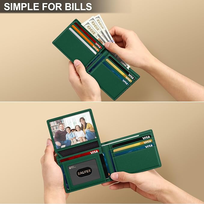 Wallet for Men Slim RFID Blocking Leather Credit Card Holder Wallet for 14 Cards, Bifold Minimalist Thin Wallet with 2 ID Windows & Cash Slot, Front Pockt Carteras Para Hombres, Birthday Gifts for Men | 14 Cards Bifold Minimalist Thin Wallet with 2 ID ... - Image 5