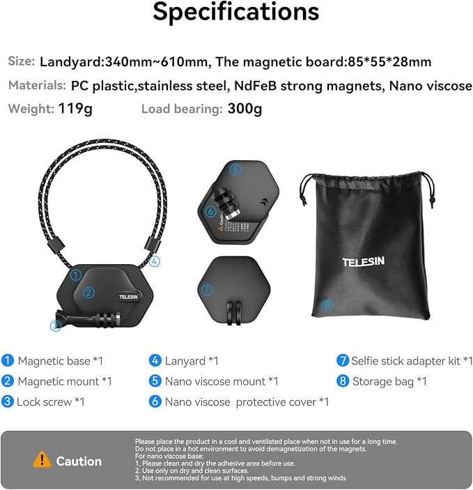 TELESIN Magnetic Chest Mount with Neck Strap Holder + Magnet Quick Release Tripod Base for GoPro 12 11 10 Insta360 X3 Ace DJI Action Body Accessories | Magnetic chest mount kit with wearable, adhesive and tripod bases; fits GoPro, DJI Osmo Action, Inst... - Image 6