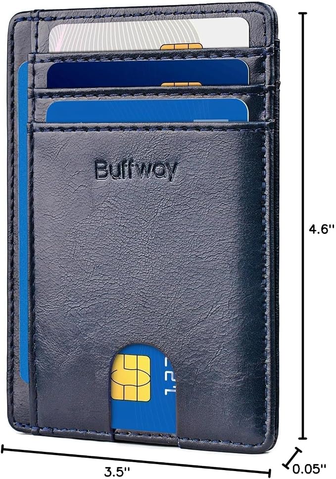 Buffway Slim Minimalist Front Pocket RFID Blocking Leather Wallets for Men and Women - Alaska Blue - Image 9