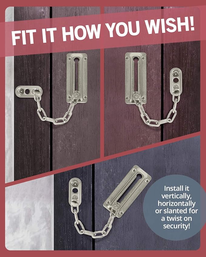 Jack N'Drill 2 Pack Door Chain Lock, 100% Child Proof Safety Chain Door Lock, Sturdy & Rust-Resistant Steel, Heavy Duty Chain Locks for Inside Door and Extra Front Door Lock (Satin Nickel) - Image 5
