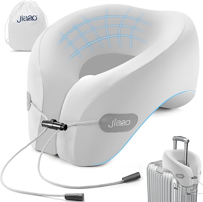 Travel Pillow Memory Foam Neck Support, Advanced Memory Foam Neck Pillow for Airplanes, Cars & Trains by jiaao