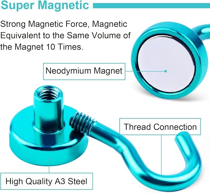 DIYMAG Magnetic Hooks 10pcs 30lbs+ Cruise Essentials 2026 Magnet Hook Green | Neodymium Heavy Duty Strong Magnets Hanging Ship Cabins Refrigerator Fridge Classroom Beach Vacation Kitchen Grills Home Tool - Image 2
