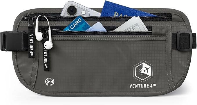 VENTURE 4TH Travel Money Belt, RFID Blocking Passport Holder - Gray by VENTURE4TH