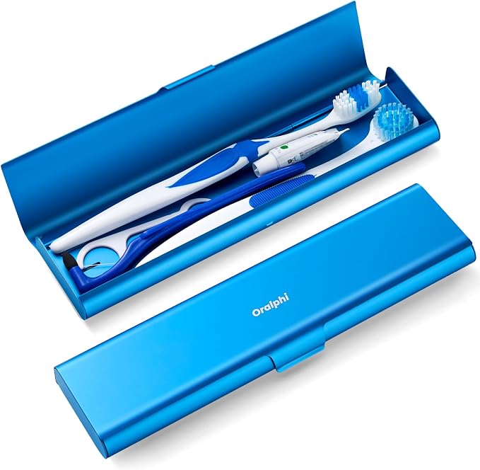 Wider Aluminum Toothbrush Travel Case, Portable Travel Toothbrush Holder, Durable Manual Toothbrush Box Container for Traveling, Bathroom, Camping, Business Trip, Blue by Oralphi