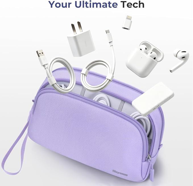 Skycase Travel Cable Organizer - Lightweight Water Resistant Dual-Layer Tech Pouch with Wrist Strap 9 Compartments Electronic Organizer Travel Case for Charger Cord Hard Drive,Large,Purple - Image 5