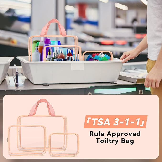TISRATOK 10 PCS Clear Travel Bags for Toiletries, Clear Makeup Bags （Pink） | 3 Size plastic clear bags with zipper handbag, TSA approved cosmetic pouch for travel, swimsuit,toy storage bags - Image 5
