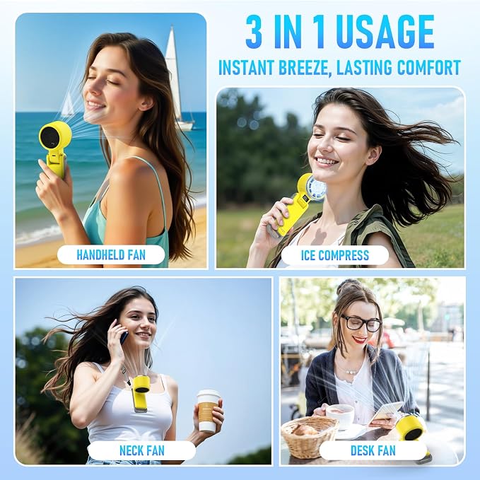 PlayHot Portable Handheld Cooling Fan, Travel Essentials, Gifts for Women | Instant Cooling, 10m/s Airflow, 5-Speed, 10H Max, USB-C Rechargeable, LED Display, 3-in-1 Foldable for Cruise, Beach Vacation - Image 6