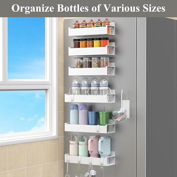 HuggieGems Magnetic Water Bottle Holder for Refrigerator, Cup Holder Organizer for Stanley and Tumbler for Kitchen, 6 Pack, White - Image 4