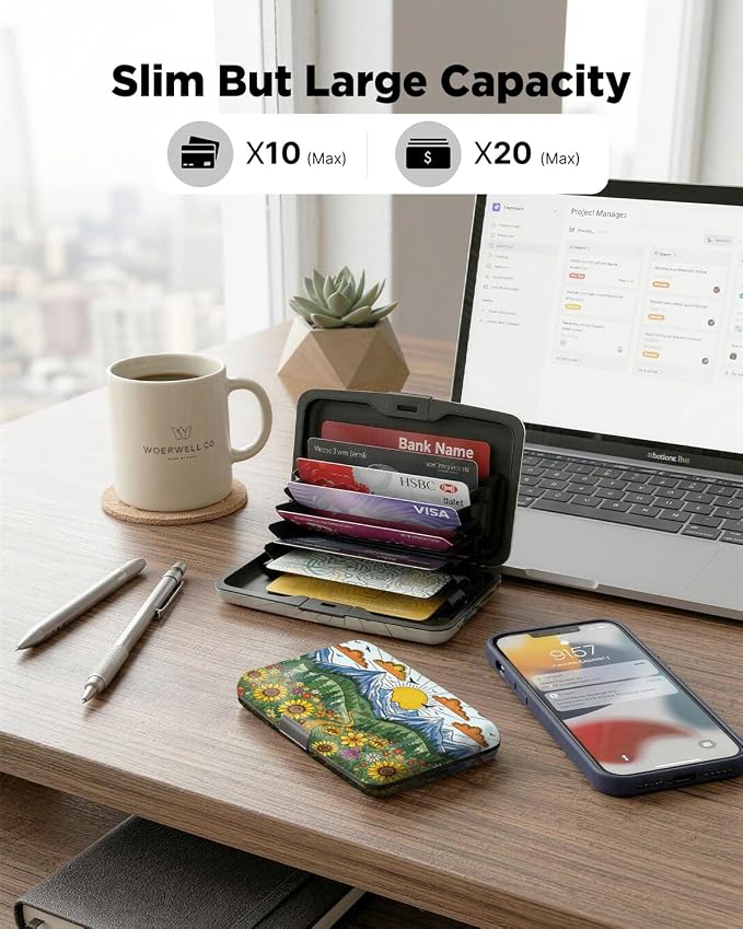 Maicican RFID Blocking Aluminum Credit Card Holder | Slim Metal Wallet for Women & Men, Business Card Case for Travel, Fits Front Pocket, Card holder wallet - Sunflower Mountain - Image 5