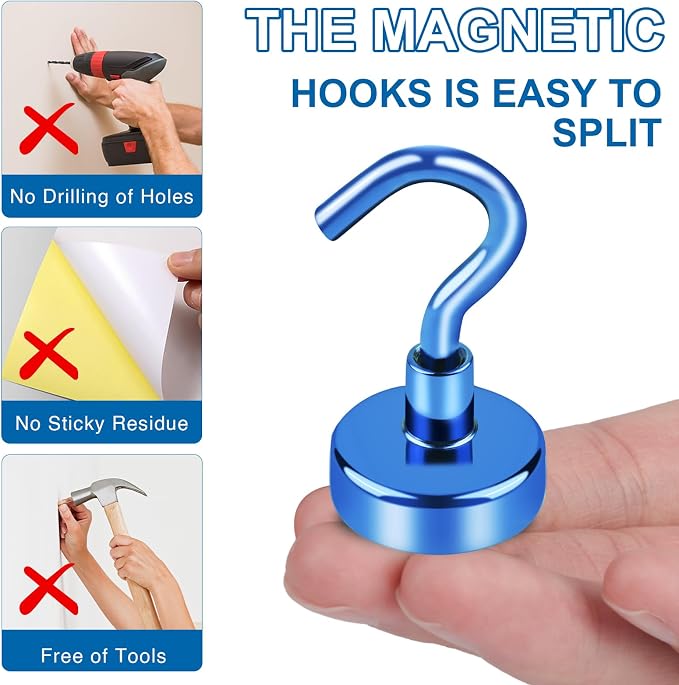 LOVIMAG Magnetic Hooks for Cruise Cabins, 30LBS, 12 Pack | Heavy Duty Neodymium Magnet with Hook Essentials for Classroom, Fridge, Ceiling, Hanger, Blue - Image 7