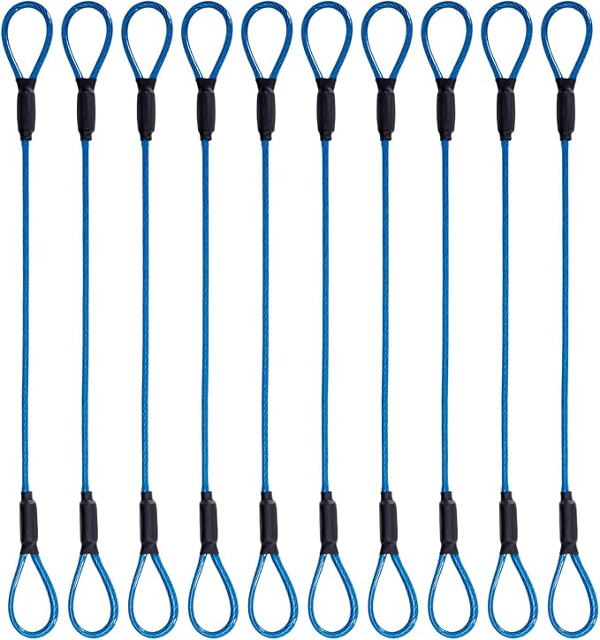 3.3mm Steel Wire Rope Outdoor Travel Security Cable Lock,Braided Steel Coated Safety Cable Luggage Lock,Safety Cable Wire Rope Chain Lock Double Loop Lightweight (Blue, 12in/10Pcs) by MiMetty