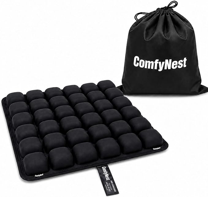 ComfyNest Inflatable Air Cell Seat Cushion for Airplane, Office Chair, Car | wheelchair Seat Cushion for Travel Black by Unknown