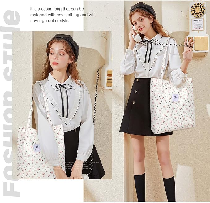 LHMTQVK Corduroy Tote Bags for Women, Large Capacity Tote Purse Reusable Grocery Shoulder Bag with Inner Pockets - Image 5