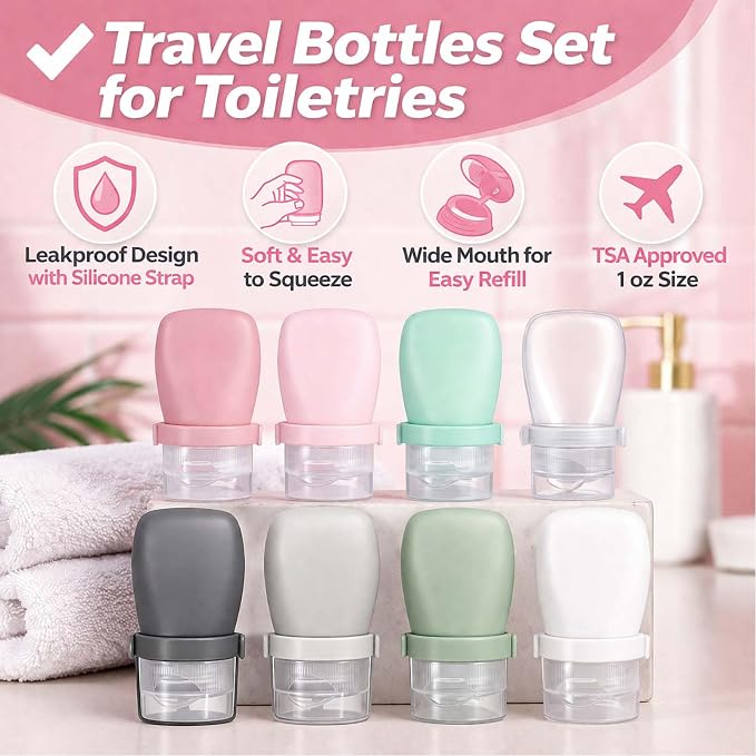 1 oz Travel Bottles, Leakproof Silicone Squeeze Bottle Mini Travel Size Container for Toiletries Lotion Shampoo and Conditioner Liquid Salad Dressing to go Condiment, TSA Approved, 4 Pack - Image 2