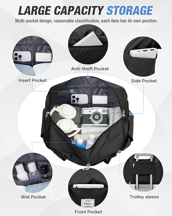 Expandable Travel Duffle Bag for Women Men, Large Gym Bag Travel Tote Bags, Waterproof Carry On Personal Item Bag Airline Approved, Workout Weekender Bag for Overnight Trips with Luggage Sleeve, Black | Waterproof Carry On Personal Item Duffel Bag 40L ... - Image 5