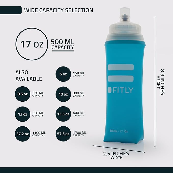 FITLY Soft Flask - Shrink As You Drink Soft Water Bottle for Hydration Pack - Folding Water Bottle Ideal for Running, Hiking, Cycling, Climbing & Rigorous Activity - Image 2