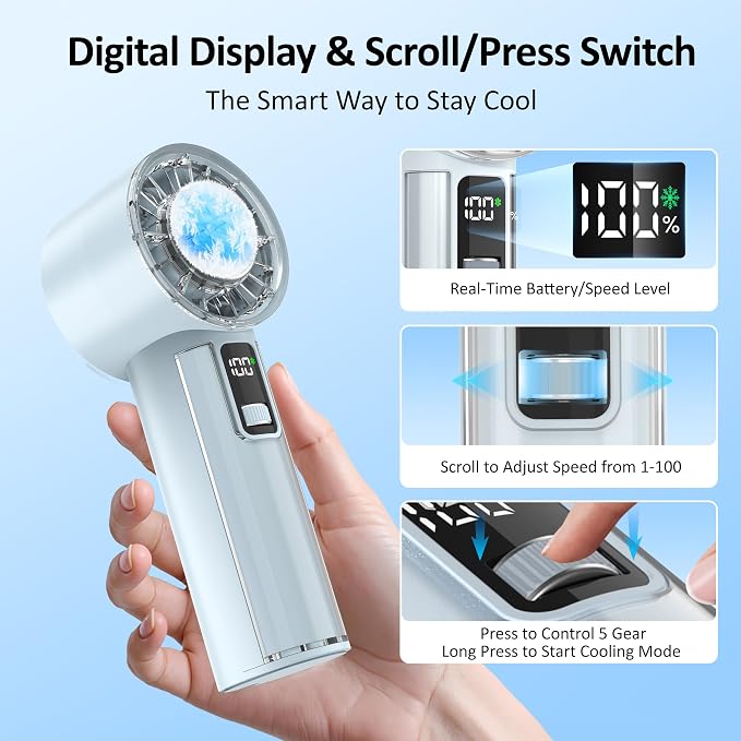 Handheld Fan with Ice Cooler, Mini Portable Fan Rechargeable, 18Hrs Cooling, 0-100 Adjustable Speed, Small Yet Powerful, Personal Hand Fans for Travel, Beach, Outdoor, Makeup, Gifts for Women - Image 5