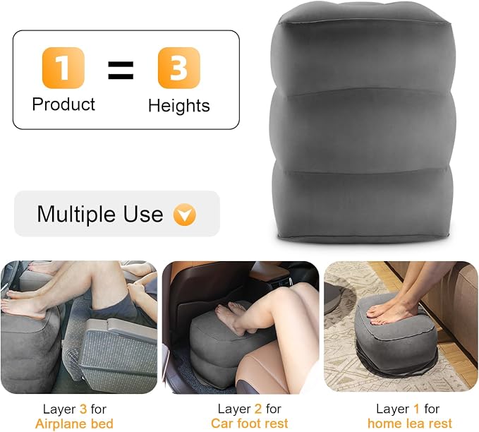 Maliton Inflatable Travel Foot Rest Pillow (Dark Grey, 1 Pack) | Airplane Bed for Kids, Car Foot Leg Rest Pillow, Adjustable Height for Airplane, Car, Train, Home, Office - Image 4