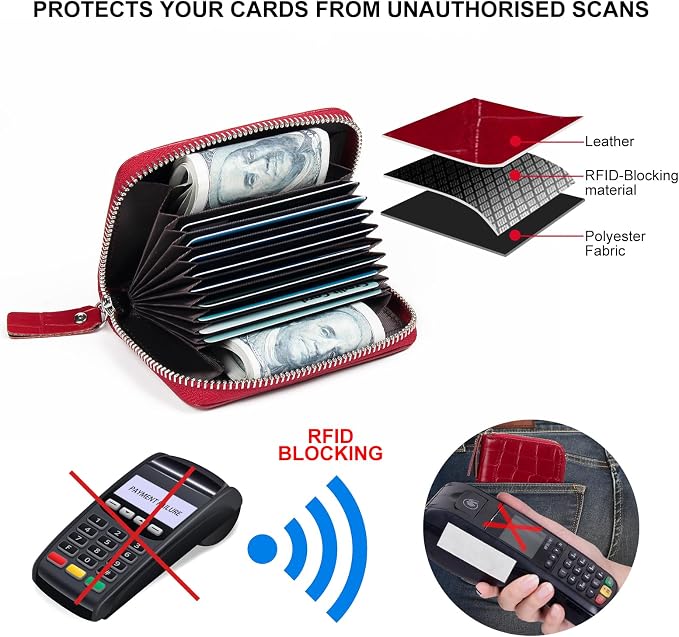 Credit Card Wallet, RFID Card Case Wallet, Zipper Card Cases Holder for Men Women, RFID Blocking, KeyChain Wallet, Compact Size Card Organizer Case for Women - Image 3