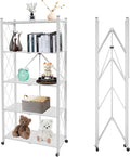 5-Tier Folding Shelf with Wheels No Assembly Portable Shelves | Suitable for kitchen, bedroom, living room, garage,64.6*28*13.4in by YUANJIMI