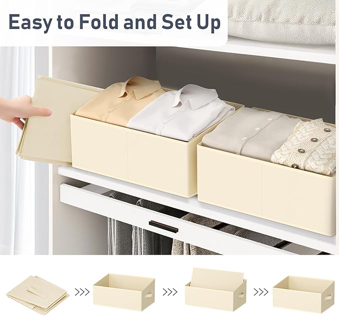 DIMJ Large Closet Storage Bins 8 Pack - Fabric Trapezoid Closet Organizer Bin, Foldable Storage Baskets for Shelves, Closet Shelf Organizer, Clothing Storage Box for Toys, Books, Towel, Clothes, Beige - Image 5