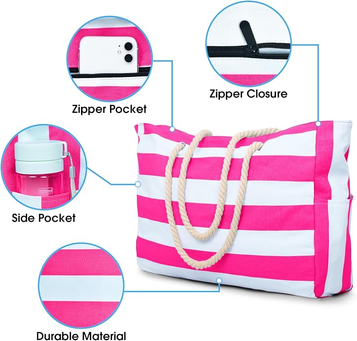 Becokan Beach Bags for Women Large Waterproof Beach Tote Bag Zipper Beach Bags Waterproof Sandproof Swim Pool Bag Large Tote - Image 4