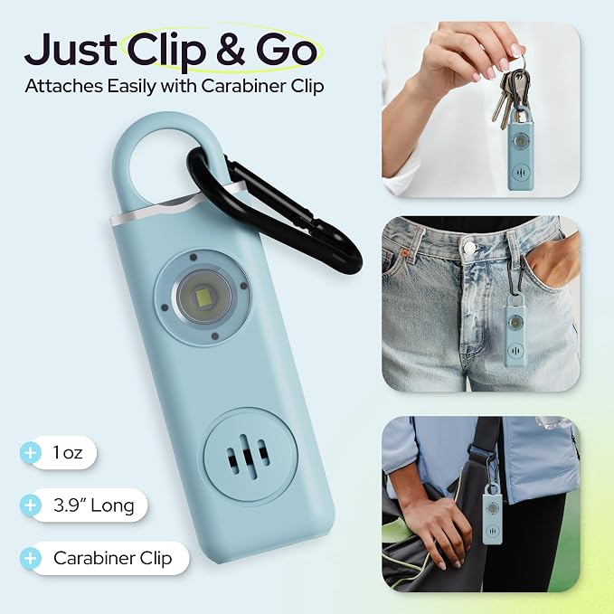 Rechargeable Personal Safety Alarm Keychain, 130dB, USB-C Charging, Blue | 130dB Loud Panic Siren Keychain, Rape Whistle Alternative, LED Light, Carabiner Clip, Low Battery Alert - Image 5