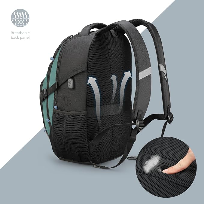 Swissdigital Design Laptop Backpack with USB Charging Port, Travel Backpack Fits 15.6 inches Computer, 31L College School Backpack for Men, Lake Green/Black | SD803-27 - Image 8