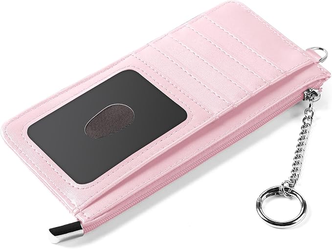 RFID Blocking Slim Credit Card Holder Wallet with Zipper Money Pocket & Keychain, Slim Airtag Wallet for Men Women - Image 3