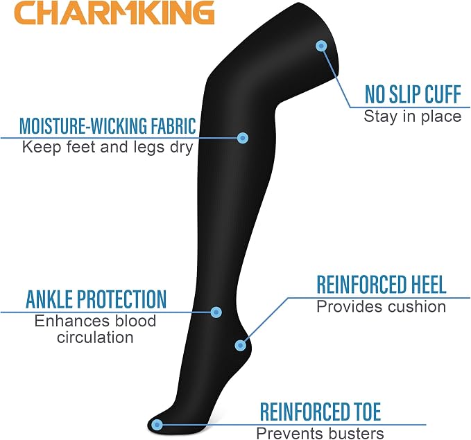 CHARMKING 3 Pairs Thigh High Compression Socks for Women and Men 15-20 mmHg Boost Circulation and All Day Comfort - Image 4