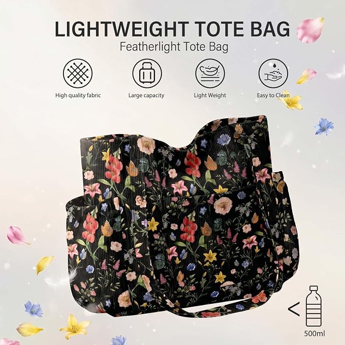 Corduroy Tote Bag for Women,Large Capacity Cute Tote Bags With 6 Pockets,Crossbody Shoulder Handbag for Work Travel Gym - Image 6