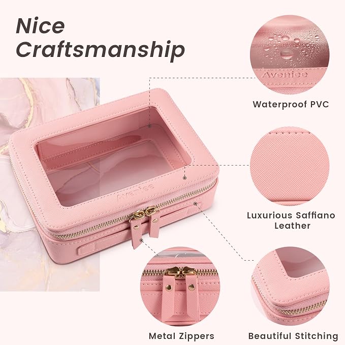 Aveniee Clear Makeup Bag Organizer, Travel Toiletry Bag for Women, Waterproof Cosmetic Pouch with Zippers,Car Accessories Organizers and Storage Case,Pink,Medium Classic - Image 5