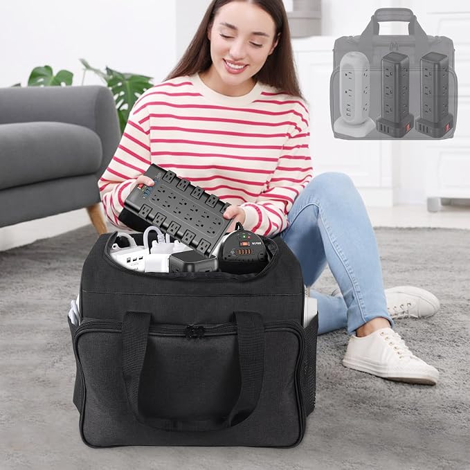 Cable Organizer Bag,Cable Management Box Cord Organizer Case | Electronics Cord Storage Bag with Adjustable Divider Large Cable Storage Bag Carrying Case for Cable, Cord,Power Strip - Image 4