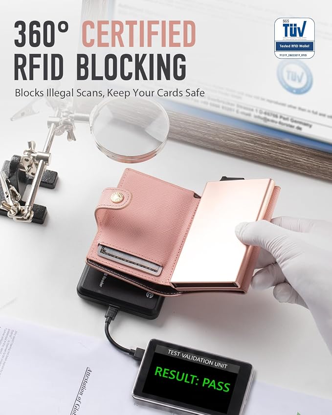 Women Wallet RFID Blocking Wallet for Women, Slim Small Size, Top Grain Leather, Pop up Credit Card Holder, Trifold, Minimalist, Pink Saffiano 9-11 Cards Capacity ID Window Cash Pocket,Gift for Her - Image 3