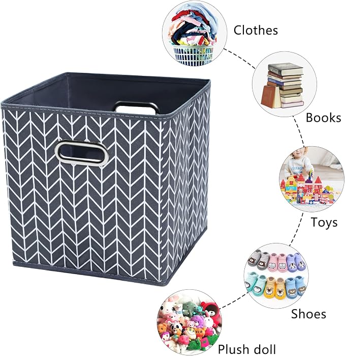 11 Inch Cube Storage Bins , Fabric Cube Organizer Bins with Handle, Foldable Cube Bins for Cloth or Accessary Storage, 11x11x11 Set of 3 (Gray Wave) - Image 5