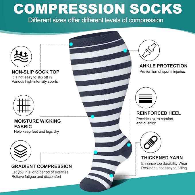 Genovega 3 Packs Wide Calf Compression Socks for Women Men Knee Hight S/M-4XL for Gifts - Image 4