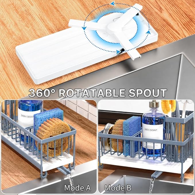 Cisily Sponge Holder for Kitchen Sink, Sink Caddy Organizer with High Brush Holder, Kitchen Countertop Organizers and Storage Essentials, Rustproof 304 Stainless Steel (Gray Blue, 9.25″) - Image 2