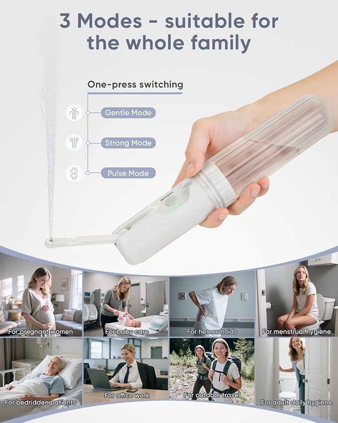 Portable Bidet for Travel, Multi- Bottle Compatible Handheld Bidet, 3 Water Pressure Modes, 180°Adjustable Nozzle, IPX6 Waterproof, White - Image 2